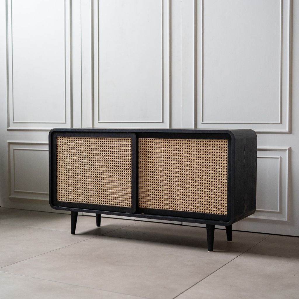 【Sample】Rattan Cabinet Slide Door Black / 【サンプル】ラタンキャビネット 引き戸仕様 ブラック