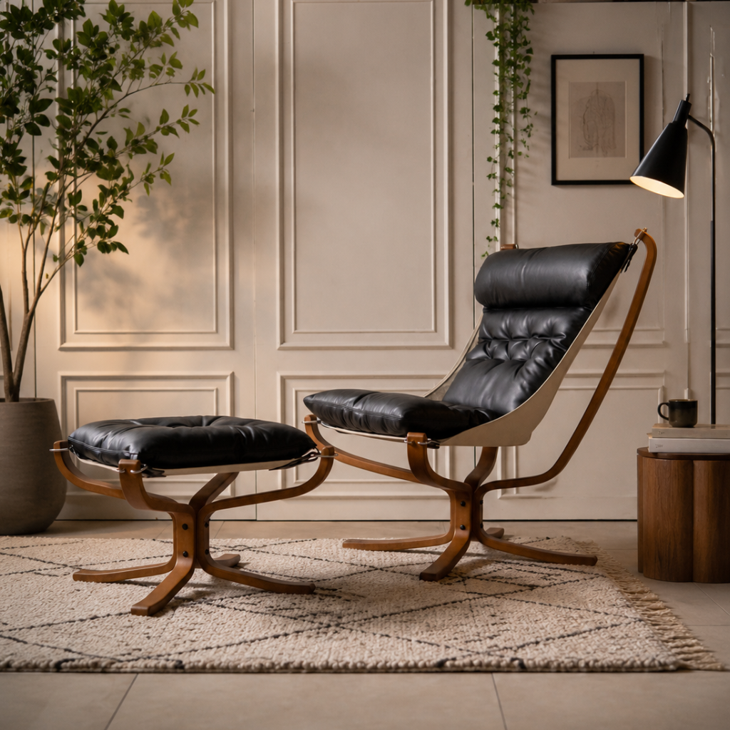 Falcon Chair Wood Frame Oil-leather Black / ファルコンチェア