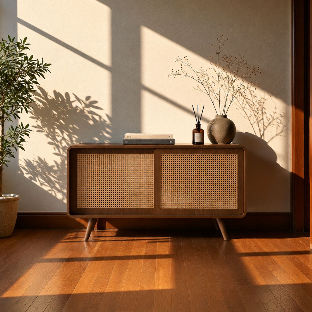 kuhon ラタンキャビネット 引き戸仕様 ブラウン Rattan Cabinet Slide Door Brown / ラタンキャビネット 引き戸仕様