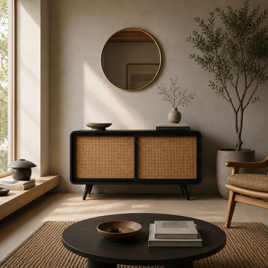 Rattan Cabinet Slide Door Black / ラタンキャビネット 引き戸仕様