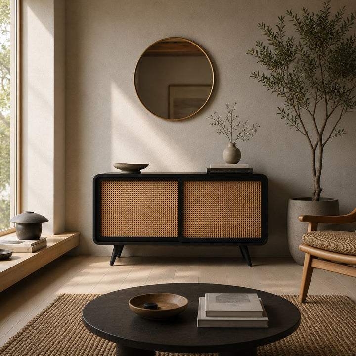 Rattan Cabinet Slide Door Black / ラタンキャビネット 引き戸仕様