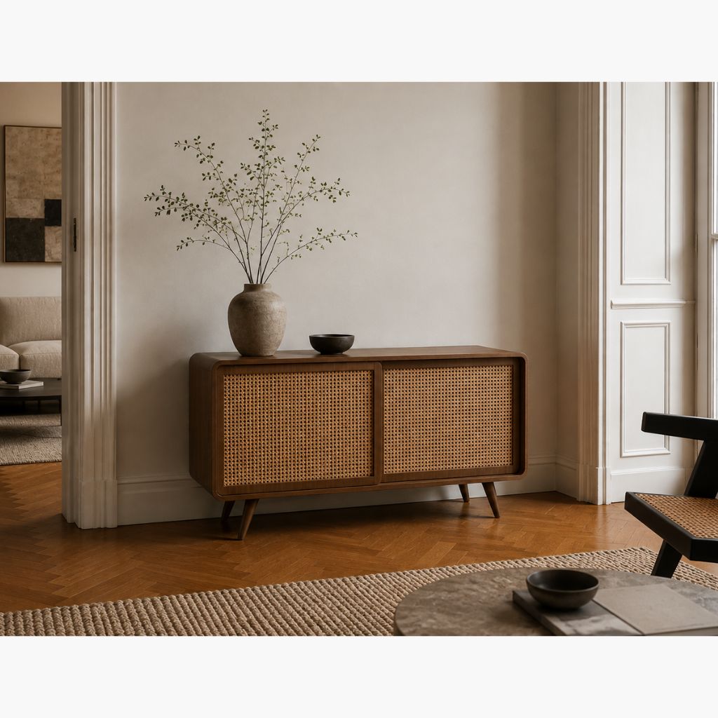 Rattan Cabinet Slide Door Brown / ラタンキャビネット 引き戸仕様