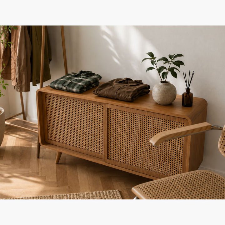Rattan Cabinet Slide Door Natural / ラタンキャビネット 引き戸仕様