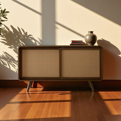 Rattan Cabinet Slide Door Brown / ラタンキャビネット 引き戸仕様 ブラウン